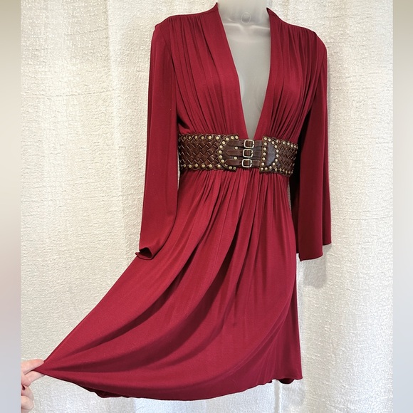 Gorgeous NWT SKY Dress Leather Belt L Wine Maroon Burgundy RHOC ASOS - Picture 6 of 7